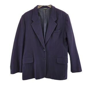 J Crew Wool Blazer Coat Womens Size 10 Navy Blue Hip Length Two Button Closure